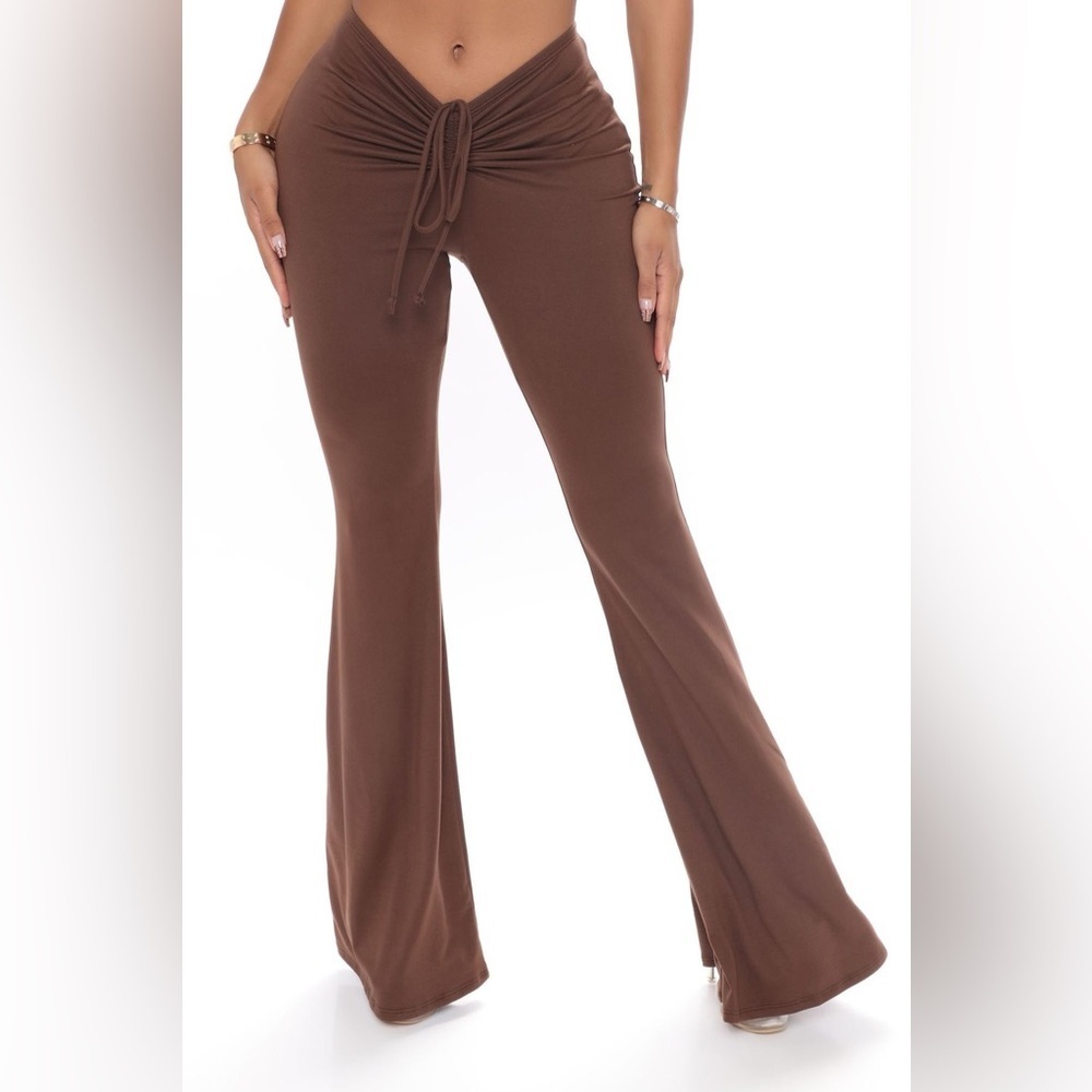 Fashion Nova High-Waist Flare Pants with Tie Waist brown